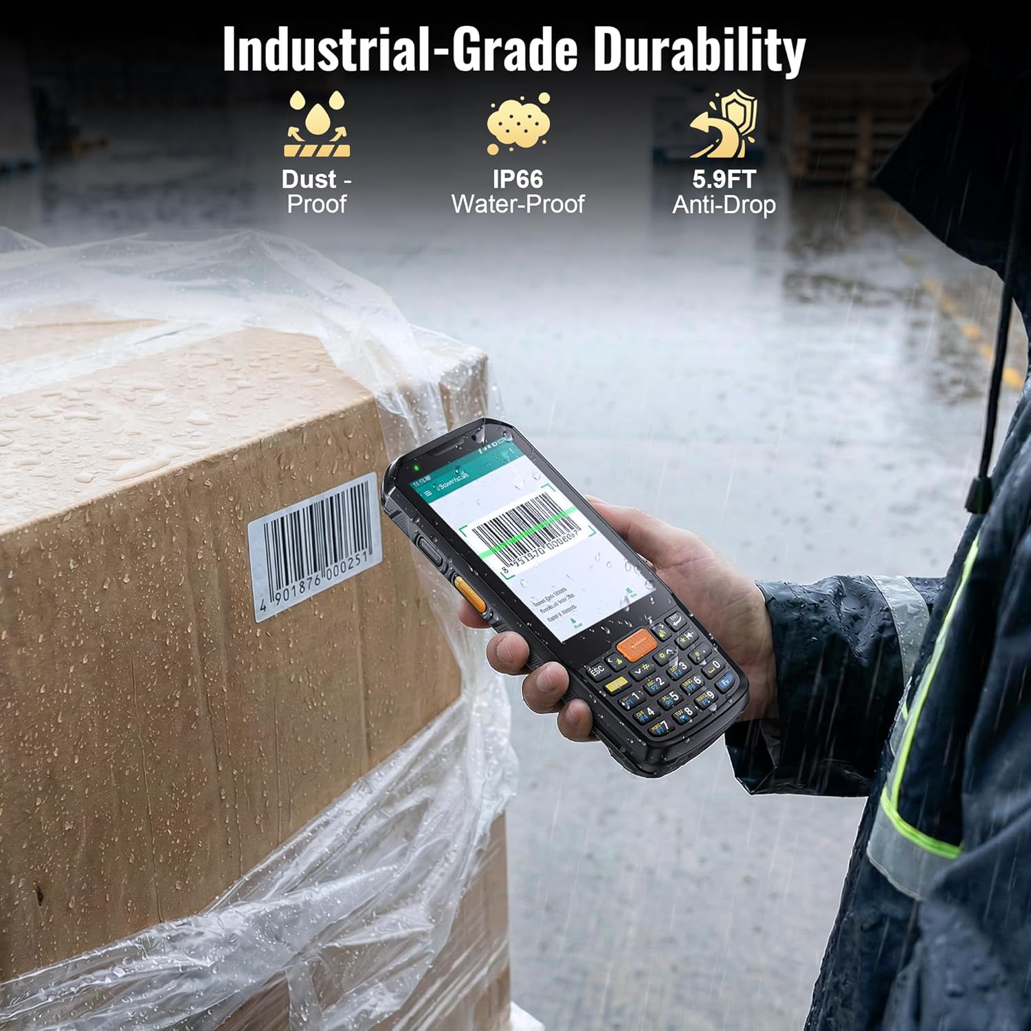 Android 13 Barcode Scanner PDA: HS7 Scan Engine 4" Touch Screen 21 Keys Keypad IP66 Waterproof 6FT Drop 5100mAh Battery with Fast Charging Warehouse Handheld Computer P300
