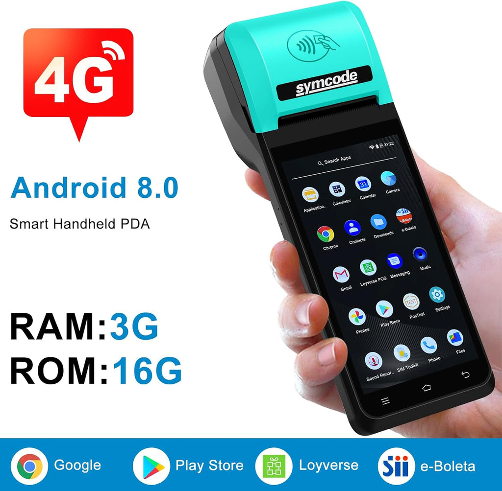 POS PDA Thermal Receipt Printer Handheld Printer Mobile POS Machine 5.5" Touch Screen 58mm Thermal Printer Android 12 Support 4G:FDD-LTE,TD-LTE 3G: WCDMA 2G: GSM,GPRS Hot spot 3GB Ram +16GB ROM&NFC