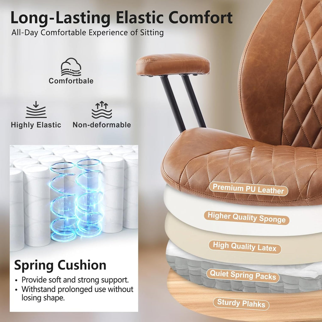 YFO Home Office Desk Chair Office Rubber Casters Ergonomic Computer Chair with Lumbar Support Adjustable Height Rolling Swivel Executive Task Armrests Chair . Brown Leather