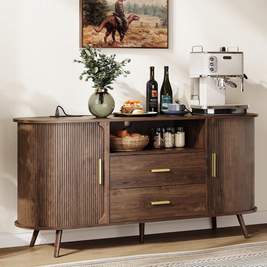 60" Sideboard Buffet Cabinet with Storage, Sliding Door & Adjustable Shelf, Modern Accent Sideboard Coffee Bar Console Table for Kitchen, Entryway and Living Room