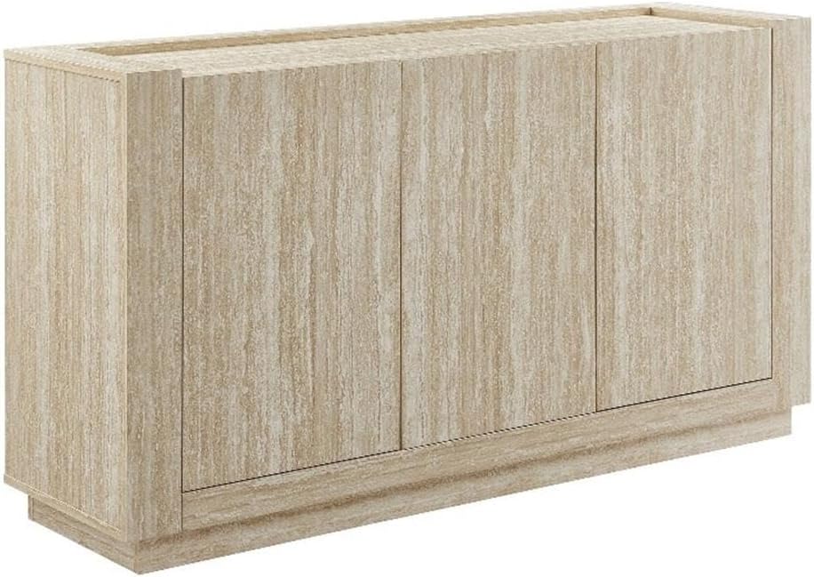 Modway Hollis Sideboard with Faux Travertine Finish - Large 59 Inch 3 Door Storage Buffet Cabinet with Adjustable Shelves for Living Room, Dining Room, Entryway, Hallway, Kitchen in Travertine
