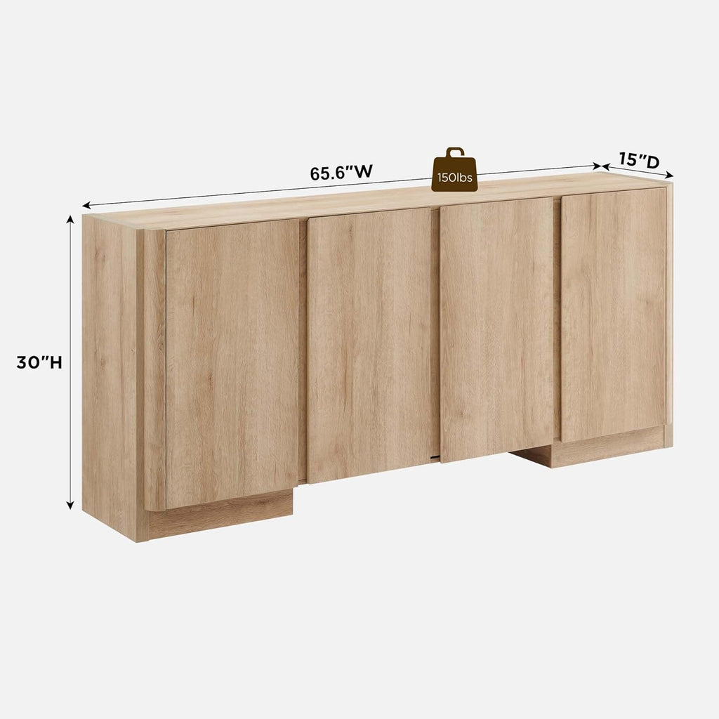 66" Large Sideboard Buffet Cabinet with Storage, 30" Tall Modern Kitchen Storage Cabinet, Adjustbale Shelf, Coffee Bar, Long Accent Table for Dining Room, Living Room, Entryway, Natural Oak