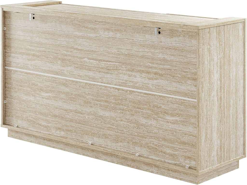 Modway Hollis Sideboard with Faux Travertine Finish - Large 59 Inch 3 Door Storage Buffet Cabinet with Adjustable Shelves for Living Room, Dining Room, Entryway, Hallway, Kitchen in Travertine