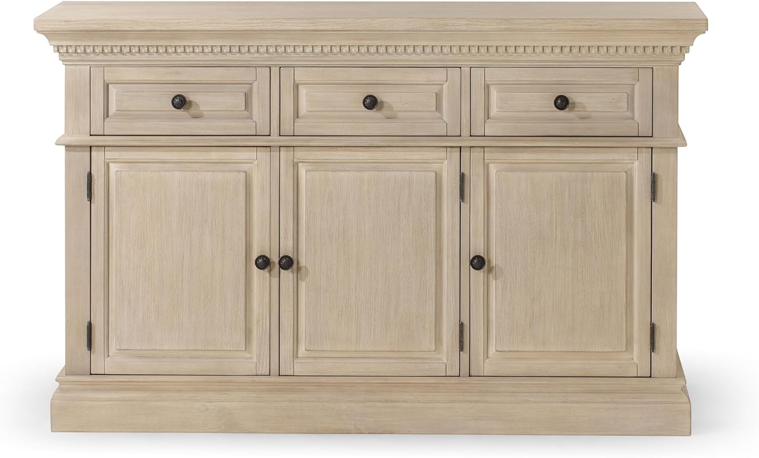 Maven Lane Theo Traditional Large Wooden Sideboard, Accent Buffet Server Table with Doors for Kitchen or Living Room in Antiqued White Finish