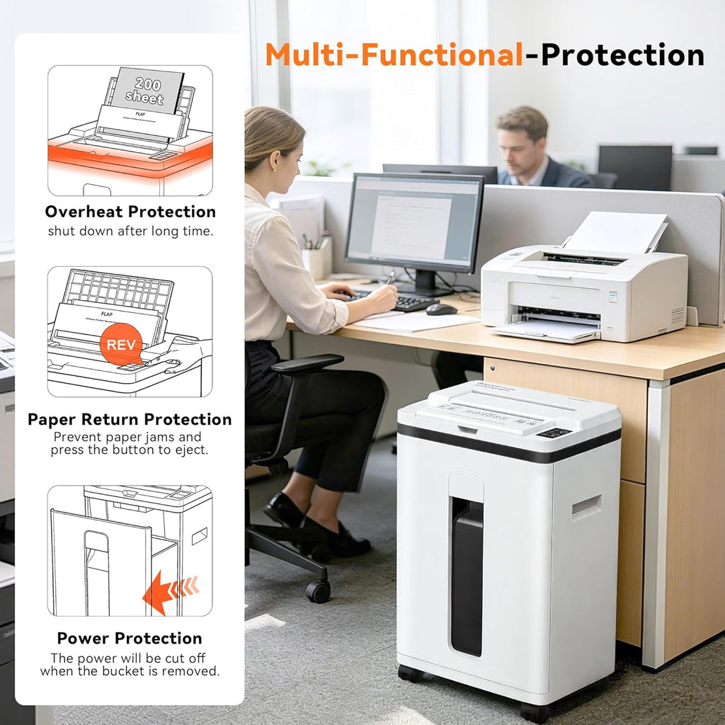 200-Sheet Auto Feed Paper Shredder, Touchscreen Heavy Duty Shredders, 40 Min Non-Stop, P-5 Ultra Security Commercial Shredder for Home Office, Micro Cut with Wheels, 5.8 Gal Bin,