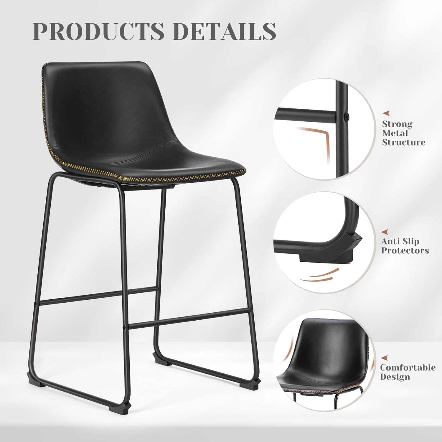 Sweetcrispy Counter Height Bar Stools Set of 4, 30 inch Height Stool Faux Leather Barstools with Back, Armless Kitchen Island Countertop Comfortable Modern Chairs with Metal Legs, Elegant Black