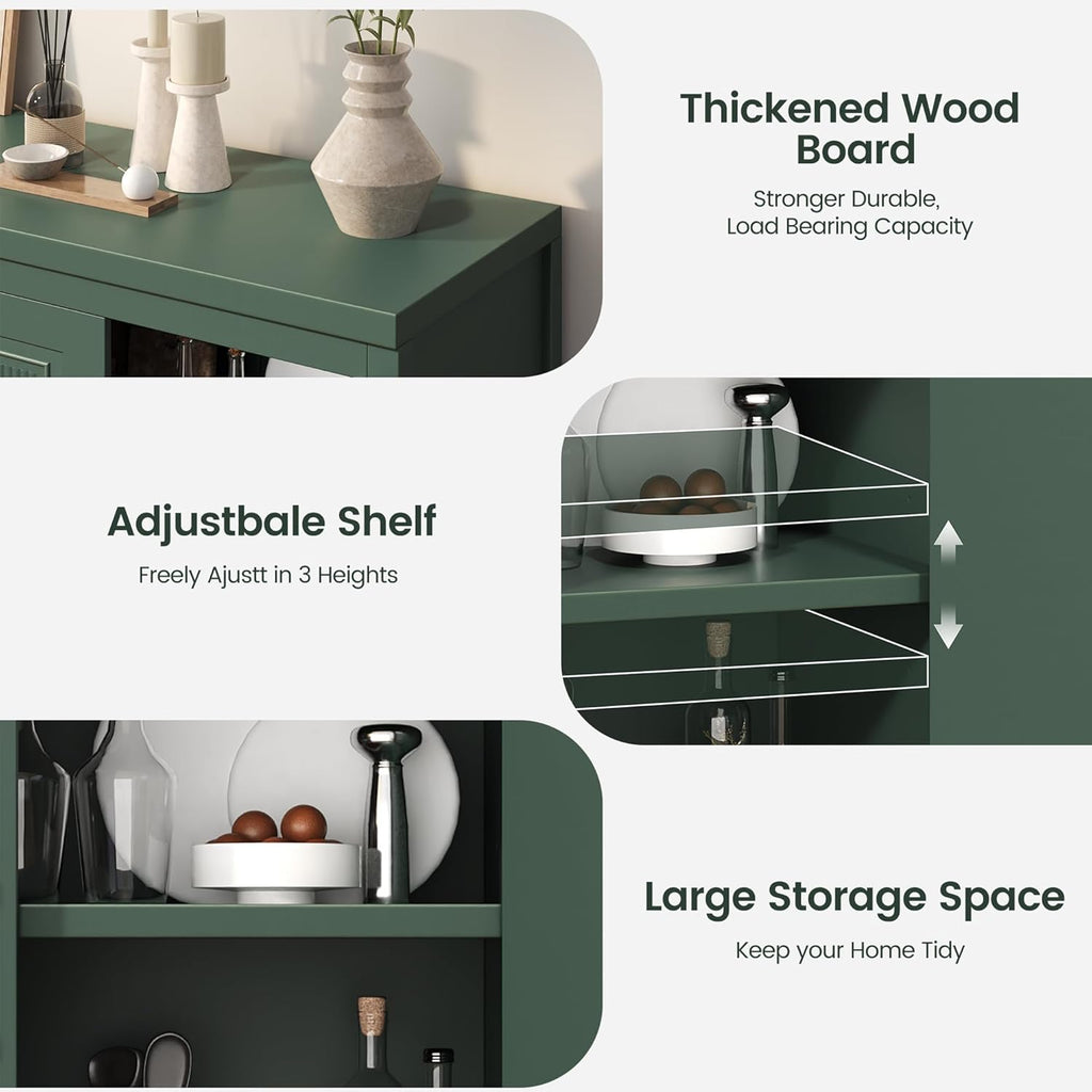 Jocoevol 55" Buffet Cabinet with Storage, Modern Fluted Door Design Sideboard Buffet Cabinet with Adjustable Shelf, Coffee Bar Station for Kitchen, Dining Room, Green