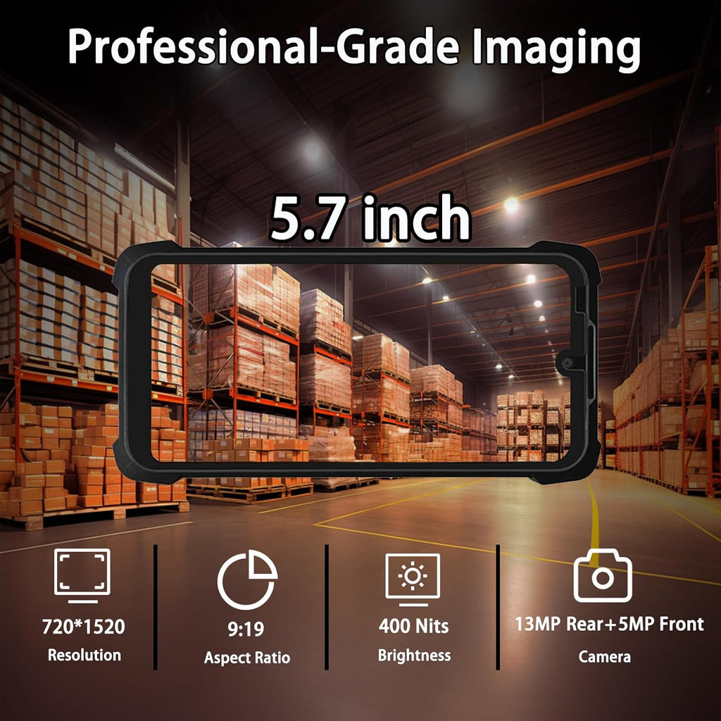 SM5-T Rugged Handheld Terminal w/2D Barcode Scanner, 5.7" Android 13 PDA with Docking Station, 8GB+128GB, 4G LTE/Wi-Fi 5/BT 5, IP68 Waterproof Mobile Computer (Grey, 8GB+128GB)