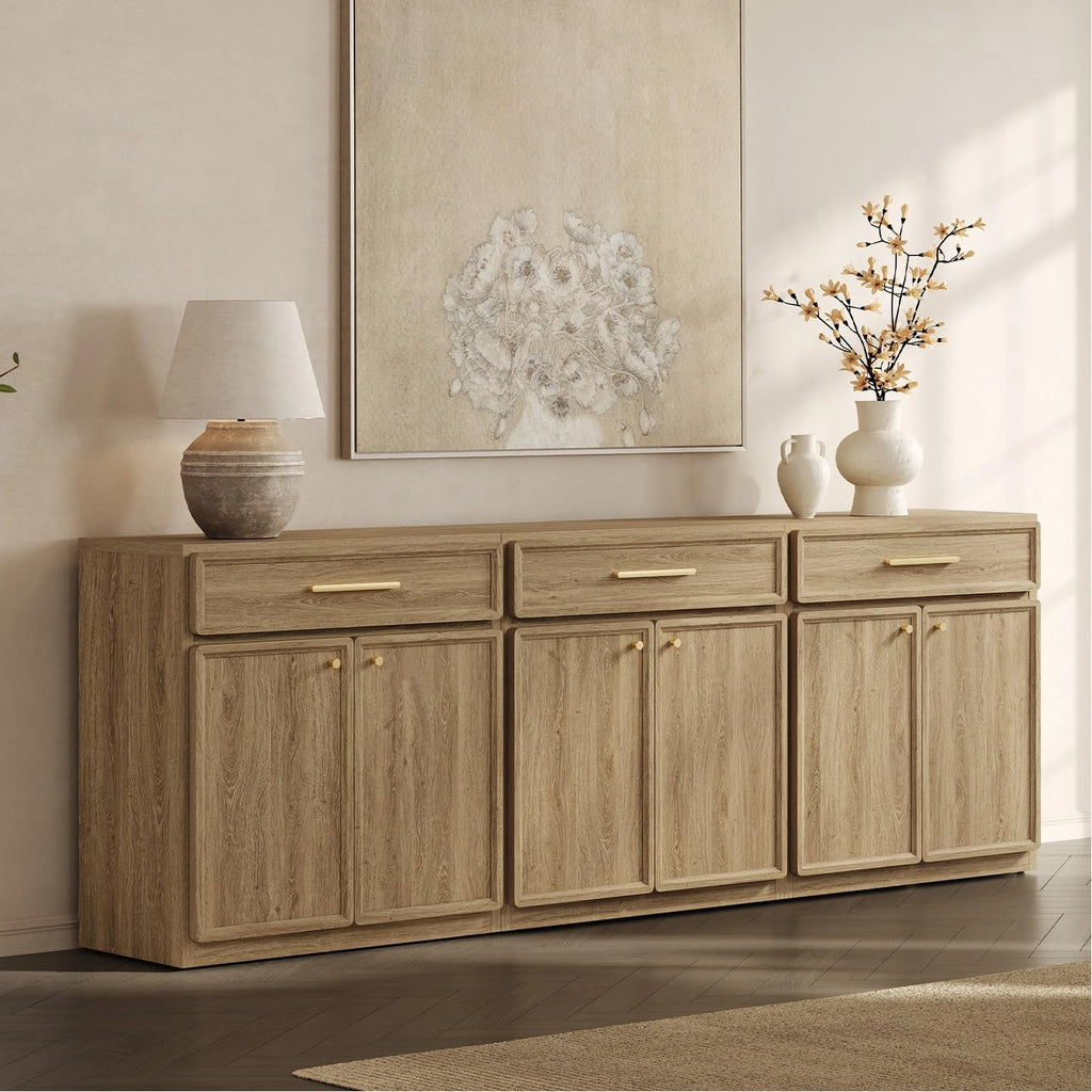 SICOTAS Buffet Cabinet with Storage Tall Modern Accent Storage Cabinet with Doors and Shelves 90 inch Wide Wooden Sideboard Credenza Buffets Console Table Coffee Bar for Kitchen Dining Living Room