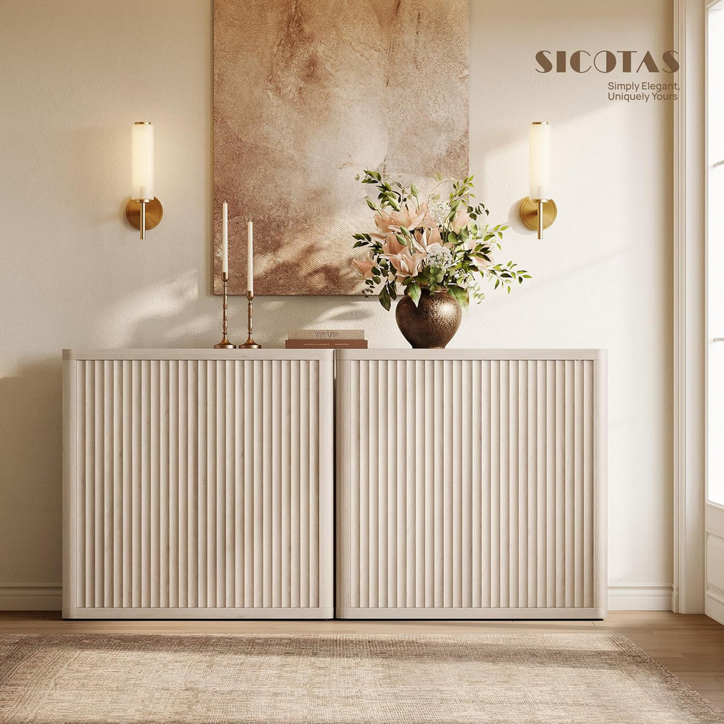 SICOTAS Buffet Cabinet with Storage 103.8" Sideboard Accent Modern Credenza with Doors & Shelves Fluted Tall Media Console Mid Century Coffee Bar Table for Living Room Kitchen Dining Room Hallway
