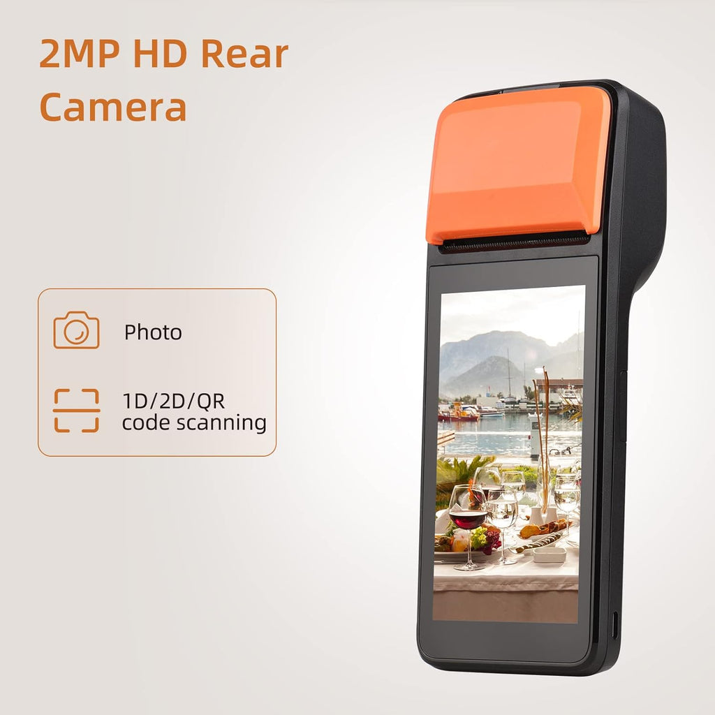 POS Receipt Printer, Handheld 3G PDA Terminal for Android 8.1 1D 2D Barcode Scanner, Support 3G BT WCDMA, with 5in Touchscreen, 58mm Width Thermal Label Printing for Supermarket Small Business