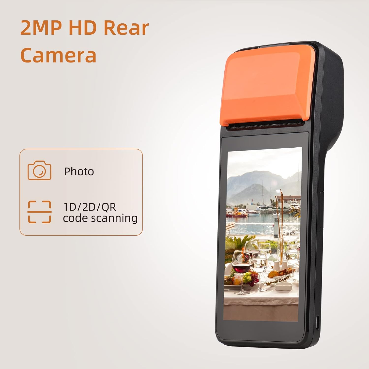 POS Receipt Printer, Handheld 3G PDA Terminal for Android 8.1 1D 2D Barcode Scanner, Support 3G BT WCDMA, with 5in Touchscreen, 58mm Width Thermal Label Printing for Supermarket Small Business