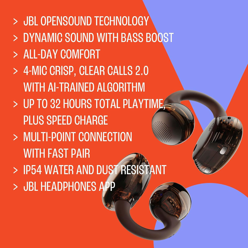 JBL Soundgear Clips - True Wireless Open-Ear Headphones, Dynamic Sound with bass Boost, All-Day Comfort, 4-mic Crisp, Clear Calls 2.0 with AI-Trained Algorithm, IP54 Water and dust Resistant (Copper)