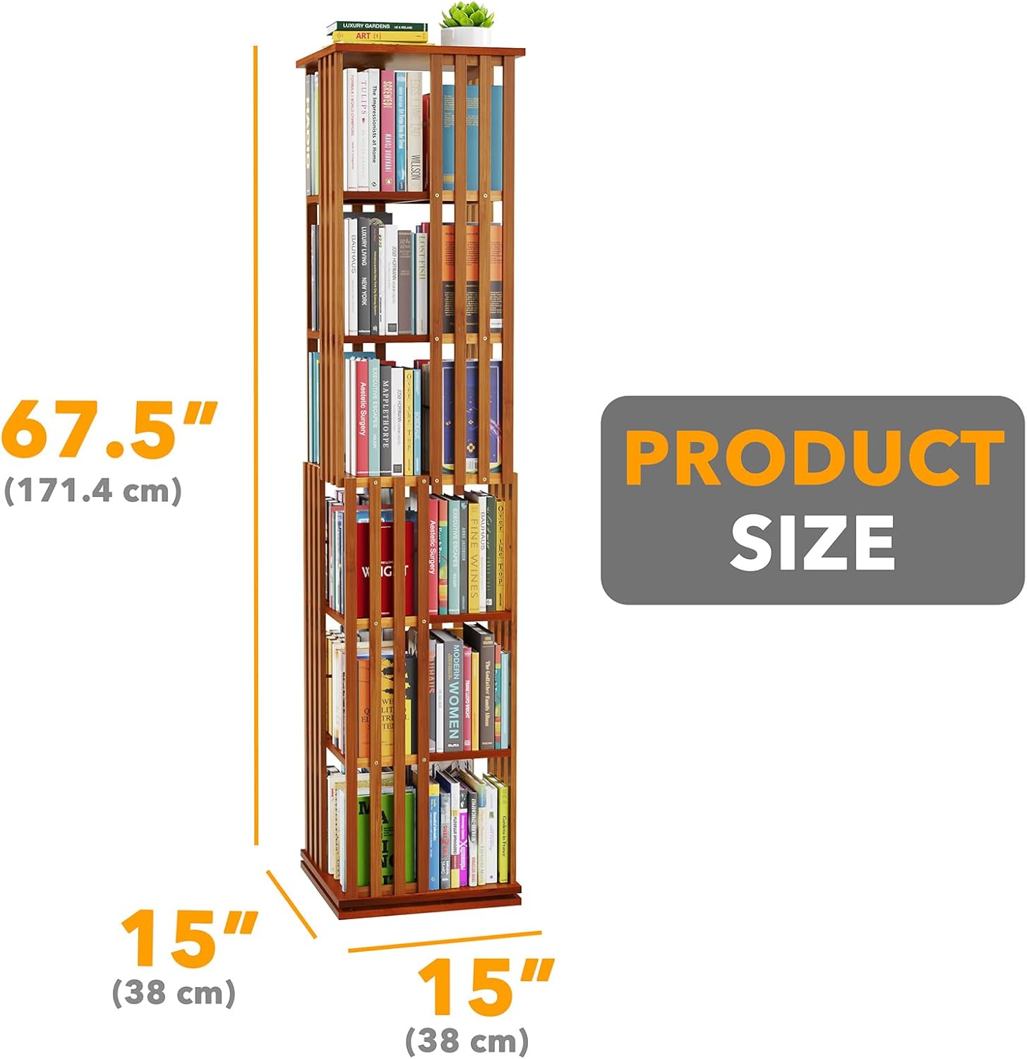 SpaceAid 6 Tier Rotating Bookshelf Tower, Bamboo Spinning Book Shelf, Revolving 360 Bookcase Storage Swivel Round Carousel, Vertical Rotate Turning Spiral Corner Organizer (6-Tier Walnut)