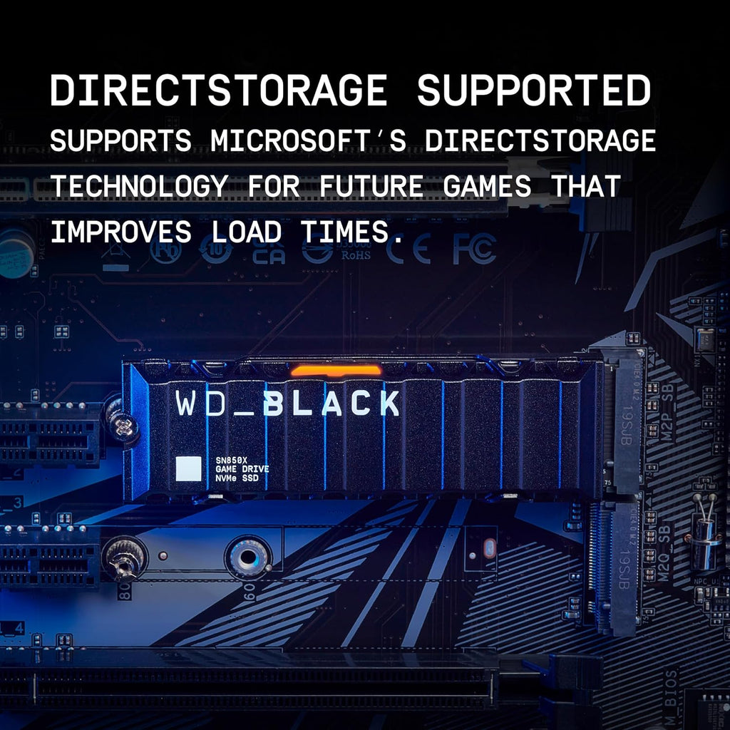 WD_BLACK SN850X 1TB NVMe SSD with Heatsink - M.2 2280, Up to 7,300 MB/s Read speeds, Up to 6,300 MB/s write speeds, Gaming Expansion, High Performance Internal Solid State Drive - WDS100T2XHE