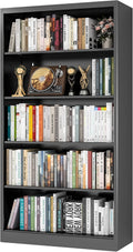 VASAAOSD 66" Tall Metal Bookcase, 5 Shelf Black Bookcase with Adjustable Shelves, Large Bookshelves and Bookcases, Modern Book Shelf Storage Organizer for Living Room, Home Office, Library (Black)