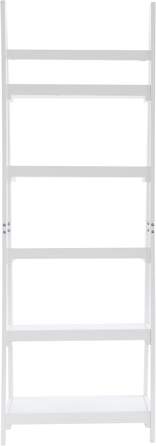 Melissa White Mid Century Five Shelf Ladder Bookcase by Linon