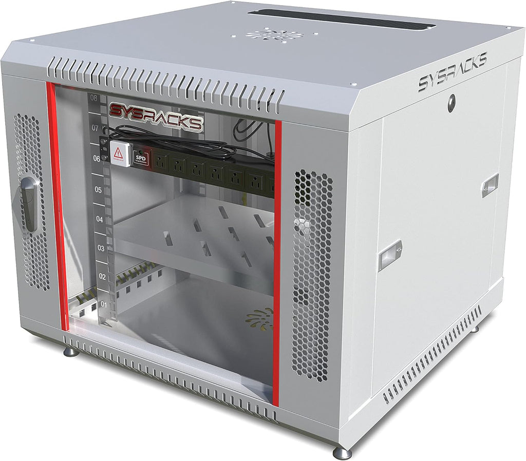 9U Wall Mount Server Rack Cabinet, 19” Locking Network Rack, 24” Deep, Glass Door, with Fan, PDU and Shelf