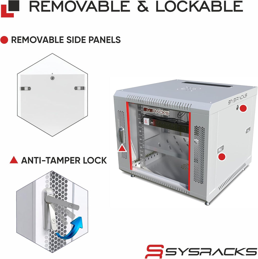 9U Wall Mount Server Rack Cabinet, 19” Locking Network Rack, 24” Deep, Glass Door, with Fan, PDU and Shelf
