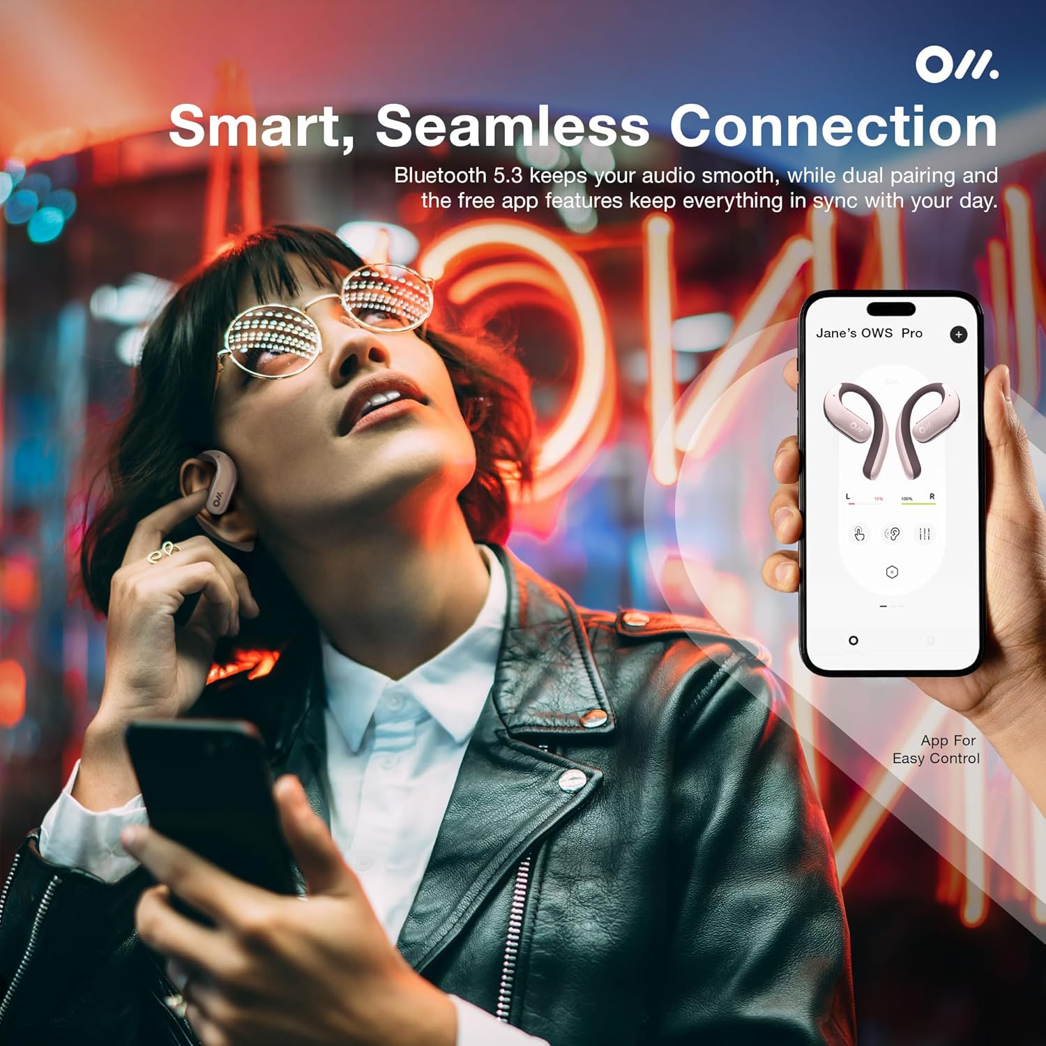 Oladance OWS Pro Open-Ear True Wireless Headphones, Noise Cancellation, Stable Bluetooth 5.3 Connection, Amplifier Chip, Virtual Bass, 360 ° Superior Sound, 16H Playtime, Comfortable Fit (Pink)
