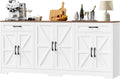 BOTLOG 71” Large Sideboard Buffet Cabinet with Storage, Farmhouse Kitchen Buffet Cabinet with Adjustable Shelves and 6 Barn Doors, Wood Coffee Wine Bar Console Table for Kitchen, Dining Room, White