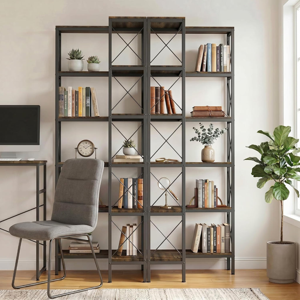 HOMCOM 5-Tier L-Shaped Bookshelf, Corner Bookcase, Modern Freestanding Display Shelf Unit for Home Office, Living Room, Rustic Brown