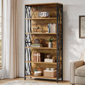Tribesigns 70.87" Tall Bookshelf, 6-Tier Industrial Bookcase with Geometric Metal Frame & Open Storage Shelves, Rustic Freestanding Display Shelf for Home Office, Living Room, Brown& Black