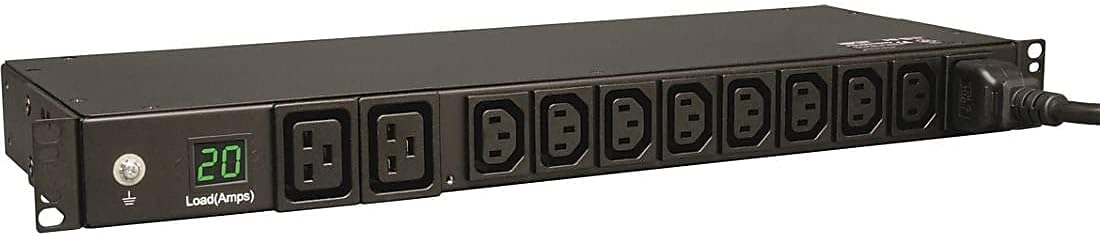 Tripp Lite Metered PDU, 10 Outlets (8 C13, 2 C19), 200-240V, C20/L6-20P Adapter, 3.2-3.8kW, 12 ft. Cord, 1U Rack-Mount Single-Phase PDU, TAA (PDUMH20HV)