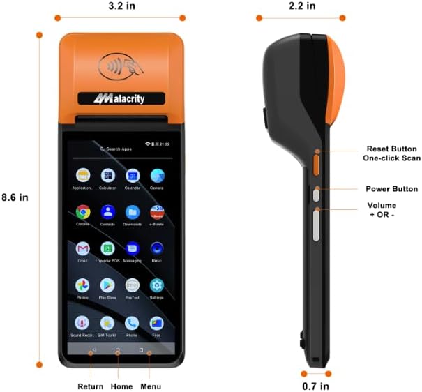 Alacrity Handheld Mobile POS PDA Terminal, 1D 2D Scan Module, 58mm Receipt Printer, Android 12, 5.9" Touch Screen Supports 4G WiFi Bluetooth, Perfect to Manage Queues, Online, Mobile & Takeaway Orders
