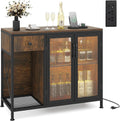 Giantex Buffet Sideboard with Power Outlets and LED Light, Industrial Kitchen Storage Cabinet with Drawer and Doors, Coffee Bar Table for Dining Room, Rustic Brown