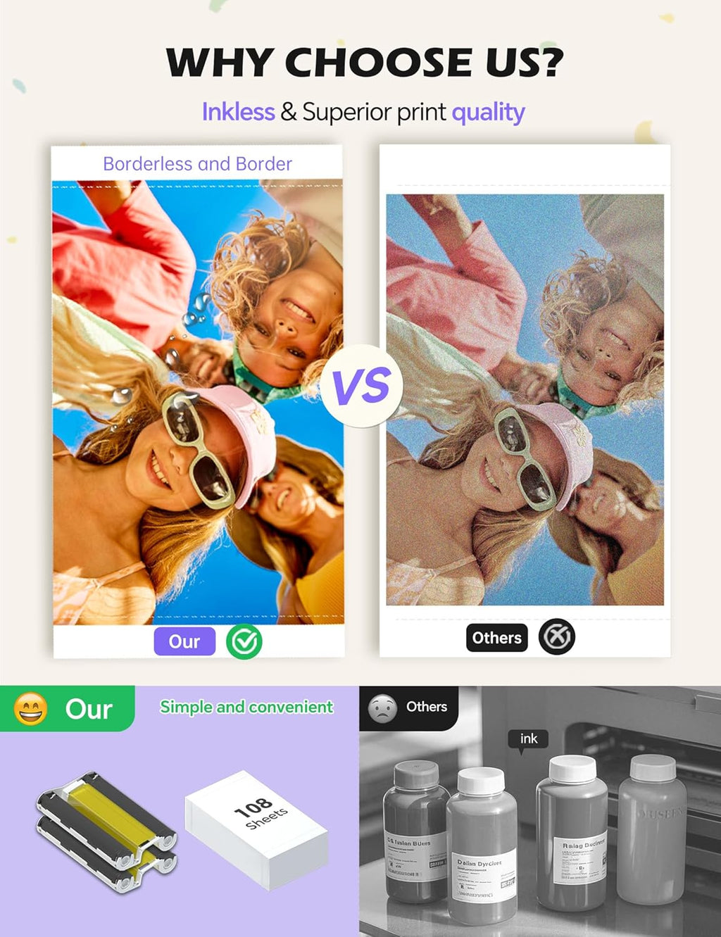iDPRT 4x6 Photo Printer, CP4100 Instant Photo Printer for iPhone & Android with 108 Sheets & 2 Cartridges, Wireless Portable Picture Printer, 300DPi Thermal Dye Sublimation, Beige