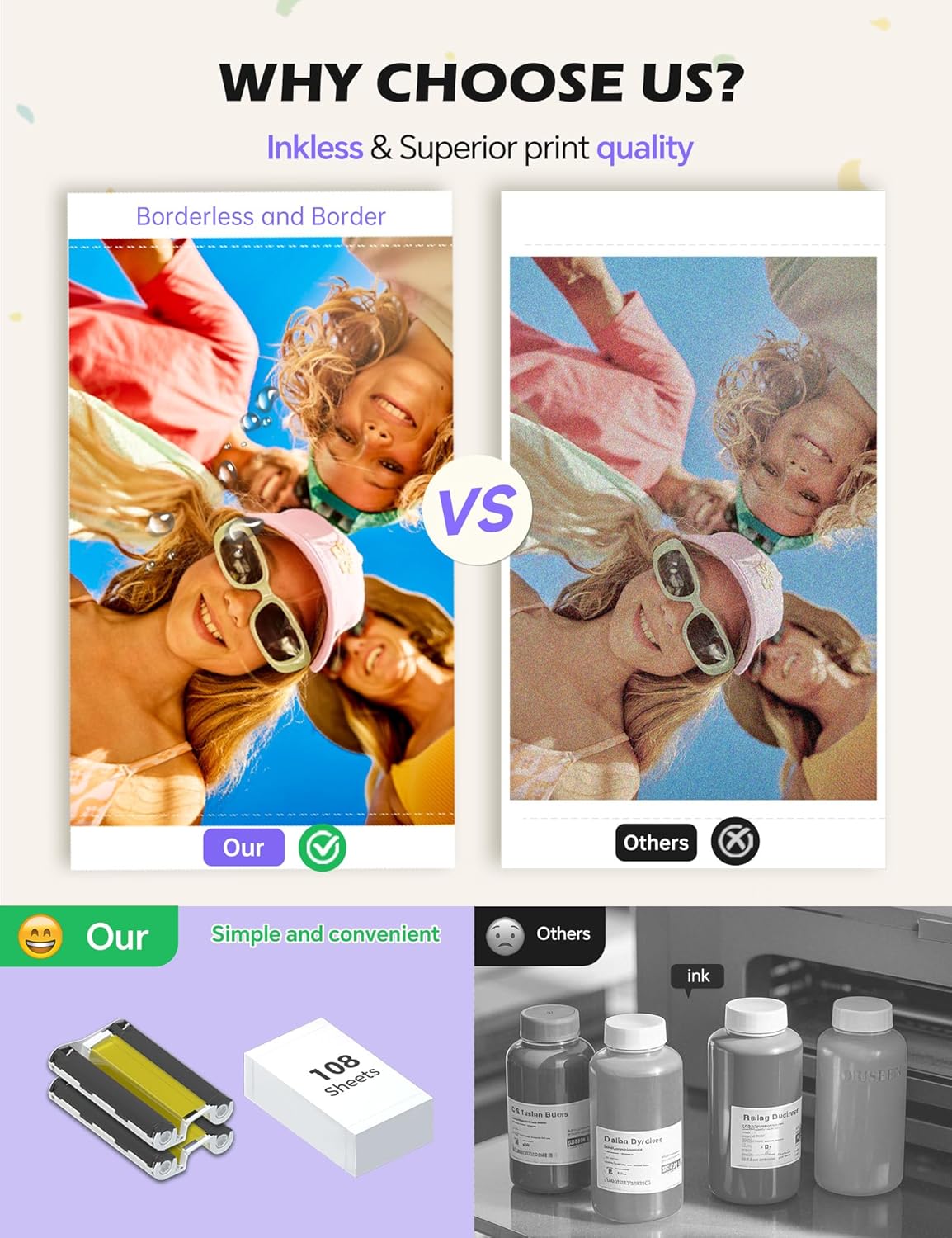 iDPRT 4x6 Photo Printer, CP4100 Instant Photo Printer for iPhone & Android with 108 Sheets & 2 Cartridges, Wireless Portable Picture Printer, 300DPi Thermal Dye Sublimation, Beige