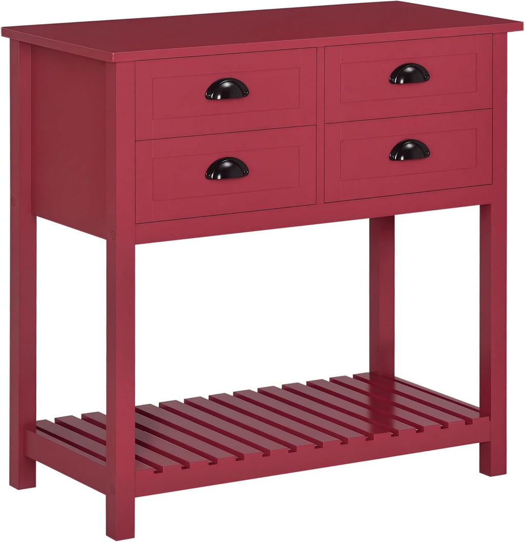 HOMCOM Sideboard Buffet Cabinet with Storage, Modern Coffee Bar Cabinet with 4 Drawers and Slatted Bottom Shelf, Console Table for Kitchen, Living Room, Dining Room, Hallway, Red